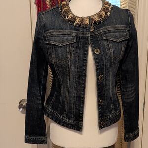 Harold's Dark Blue Jean Jacket with Embellished Collar